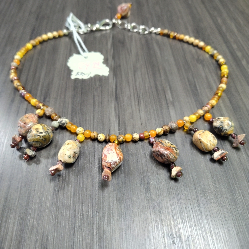 Elegant Beaded Necklace  Made From Leopard Skin Jasper